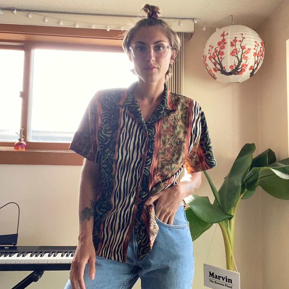 Bold Print Button Down